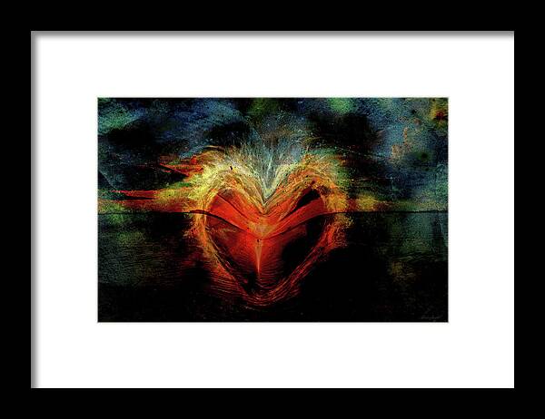 Flamed Heart Framed Print featuring the digital art Flamed Heart by Linda Sannuti