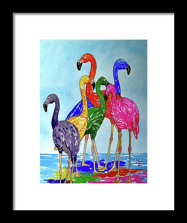 Flamingo Framed Print featuring the painting Flamingo Color Riot by Margaret Zabor