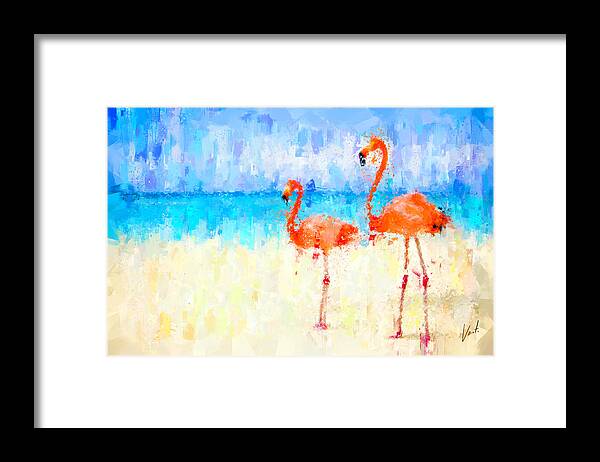Flamingos Framed Print featuring the painting Flamingos by Vart Studio