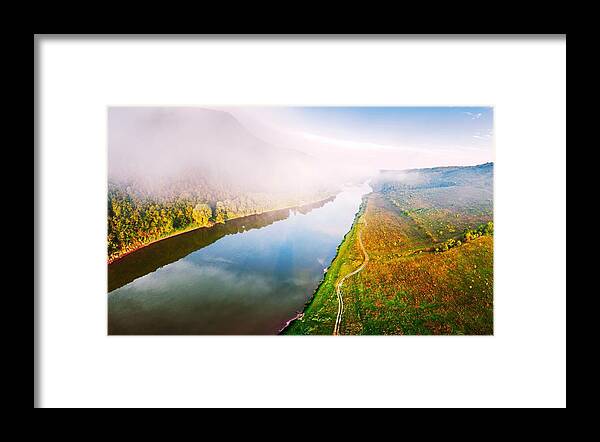Landscape Framed Print featuring the photograph Flight Through Majestic Foggy River by Ivan Kmit