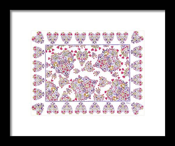 Lise Winne Framed Print featuring the drawing Floating Hearts with Border by Lise Winne