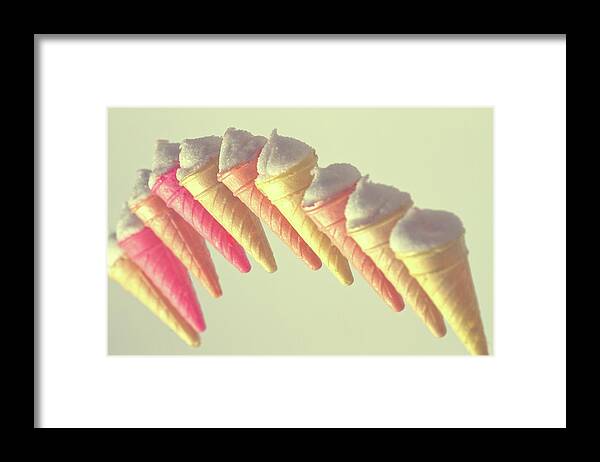 In A Row Framed Print featuring the photograph Floating Ice Cream Cones by Mimo Khair Photography
