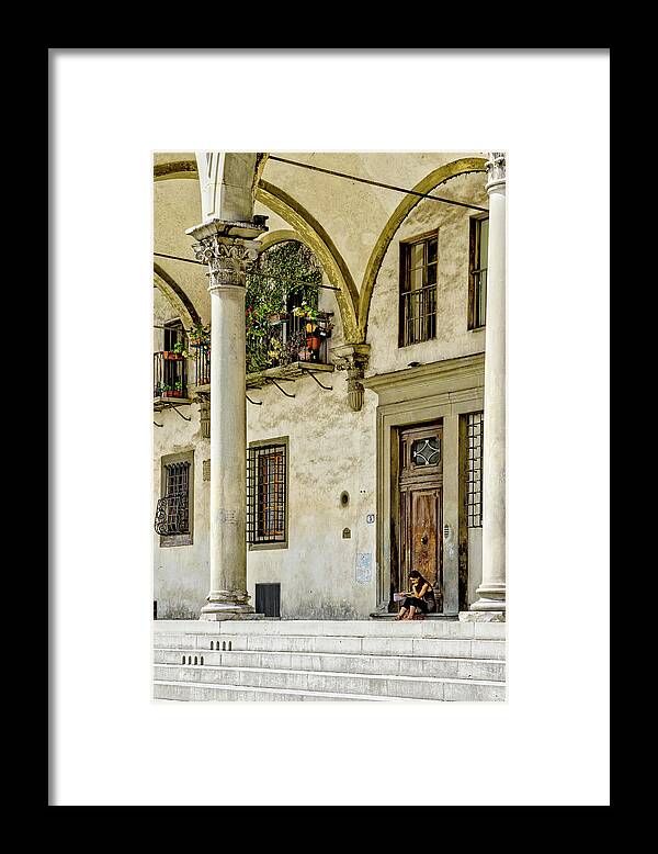 Florence Framed Print featuring the photograph Florence - reader in la Annunziata by Weston Westmoreland