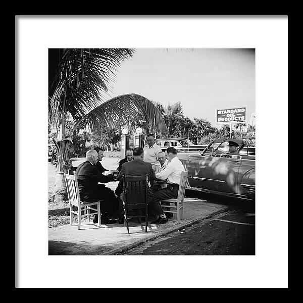 Mature Adult Framed Print featuring the photograph Florida Card Game by Slim Aarons