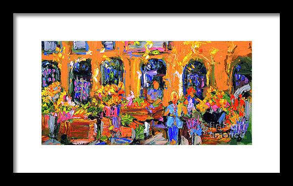 Flower Market Framed Print featuring the painting Flower Market in Provence by Ginette Callaway