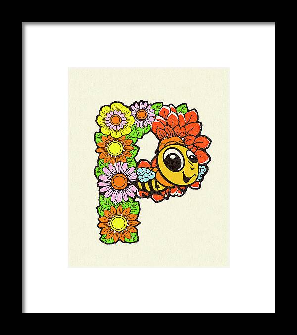 Alphabet Framed Print featuring the drawing Flowered Alphabet Letter P by CSA Images