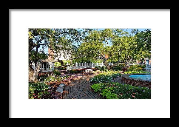 Fountain Framed Print featuring the photograph Flowers and Fountains in Prescott Park by Patricia Caron