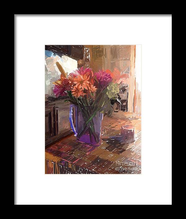 Vase Framed Print featuring the digital art Flowers in a Vase by Joe Roache