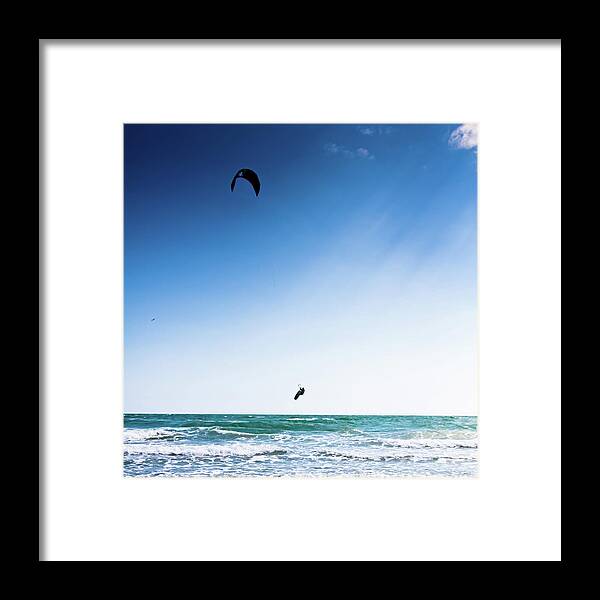Wind Framed Print featuring the photograph Flying Kite Surfer by Rob Webb