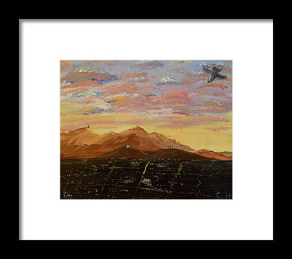 Tucson Framed Print featuring the painting Flying over Tucson by Chance Kafka