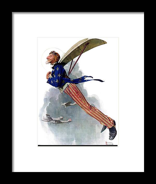 Airplanes Framed Print featuring the painting flying Uncle Sam by Norman Rockwell