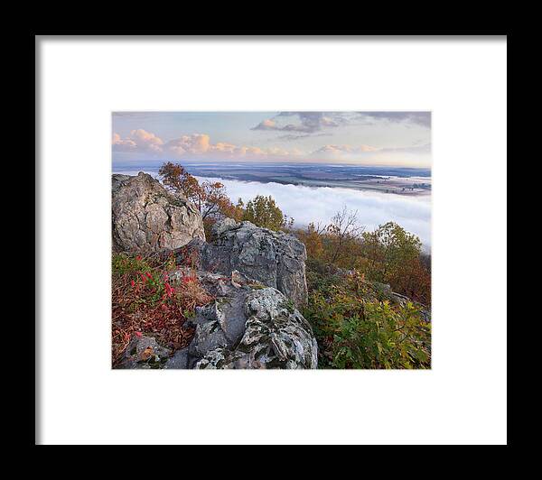 00586416 Framed Print featuring the photograph Fog Over Valley, Arkansas River, Petit Jean State Park, Arkansas by Tim Fitzharris