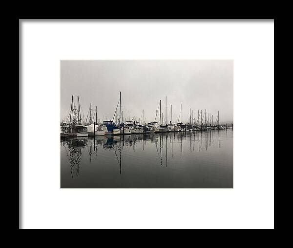Fog Framed Print featuring the photograph Foggy Morning at the Marina by Jerry Abbott