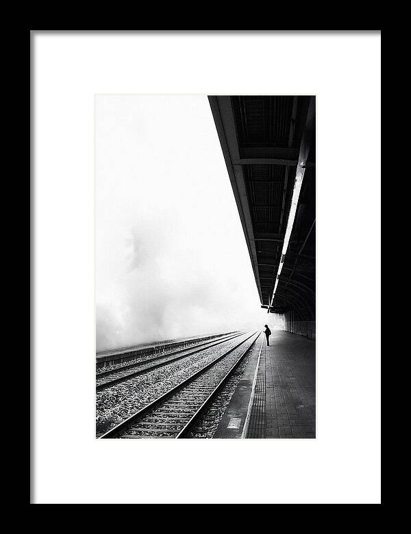 Bnw Framed Print featuring the photograph Foggy Platform by Parole Kim