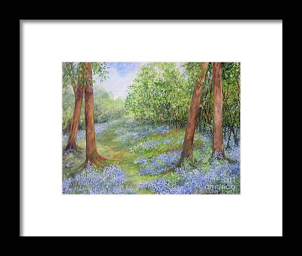Watercolor Framed Print featuring the painting Follow the Bluebells by Laurie Rohner