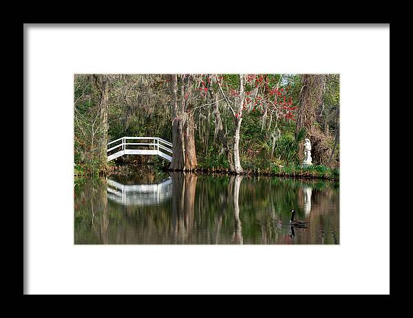 Non-urban Scene Framed Print featuring the photograph Footbridge In Garden by Tony Sweet