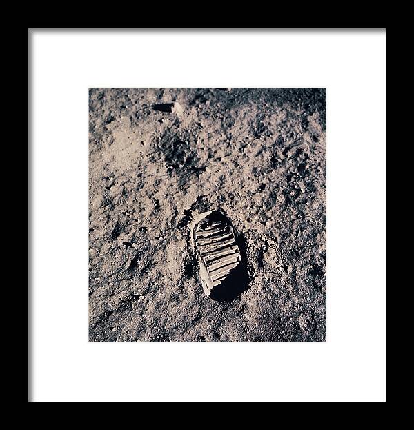 Dust Framed Print featuring the photograph Footprint On Lunar Surface by Stockbyte