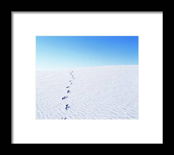 Heat Framed Print featuring the photograph Footprints Coming From Horizon In White by Chris Parsons