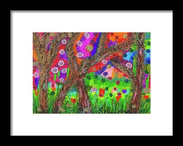 Original Drawing/painting Framed Print featuring the drawing Forest Of Many Colors by Susan Schanerman