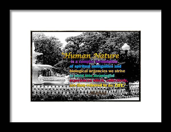 Dreams Of The Immortal City Savannah Framed Print featuring the photograph Fountain with Quote from Dreams of the Immortal City Savannah by Aberjhani