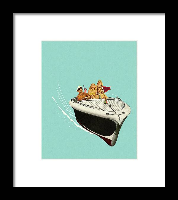 Activity Framed Print featuring the drawing Four People in a Speedboat by CSA Images