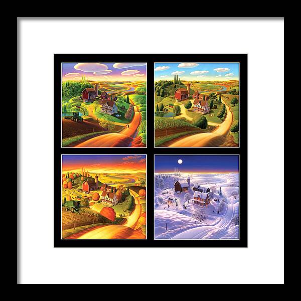 Four Seasons Framed Print featuring the painting Four Seasons Squared/black by Robin Moline