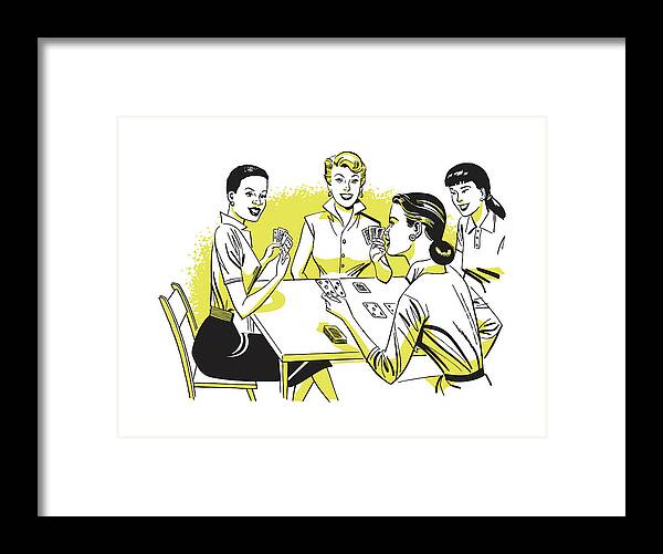 Bad Habit Framed Print featuring the drawing Four Women Playing a Card Game by CSA Images