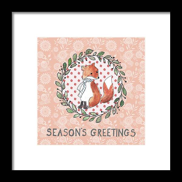 Fox Xmas Framed Print featuring the mixed media Fox Xmas Card by Effie Zafiropoulou