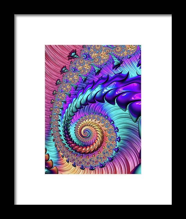 Fractal Framed Print featuring the digital art Fractal Spiral purple turquoise red by Matthias Hauser