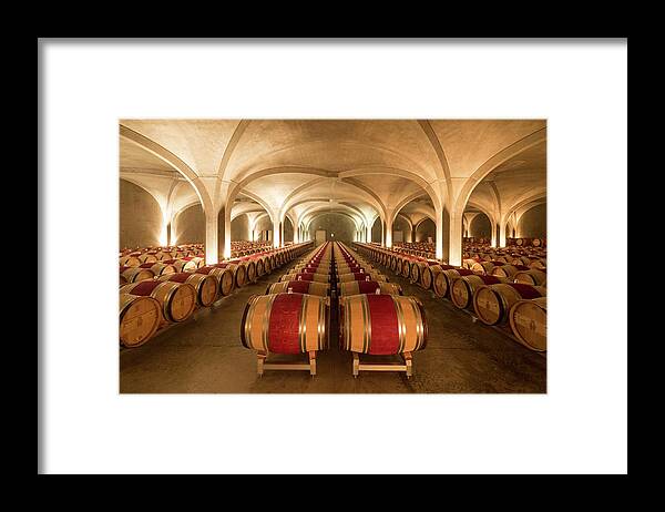 Estock Framed Print featuring the digital art France, Aquitaine-limousin-poitou-charentes, Gironde, Medoc, Cellar Of Chateau Gruaud Larose by Tim Mannakee