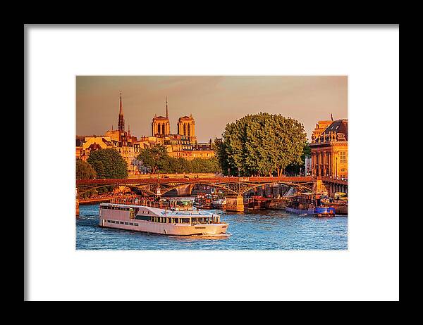 Estock Framed Print featuring the digital art France, Ile-de-france, Seine, Paris, Louvre, Vendome, Pont Des Arts, Pont Des Arts, Notre Dame De Paris In The Background by Alessandro Saffo