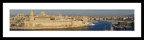 Panoramic Framed Print featuring the photograph France, Marseille, Panoramic View Of by Sami Sarkis