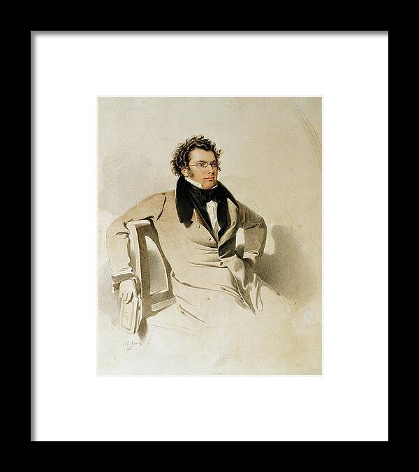 Franz Schubert Framed Print featuring the painting Franz Schubert -1797-1828- Watercolour 1825. by Wilhelm August Rieder