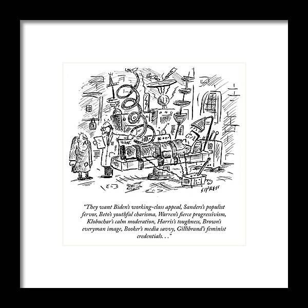 They Want Biden's Working-class Appeal Framed Print featuring the drawing Freankenstein's Monster by David Sipress