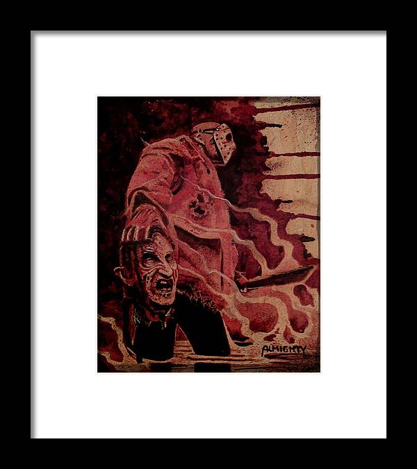 Ryanalmighty Framed Print featuring the painting FREDDY vs JASON by Ryan Almighty