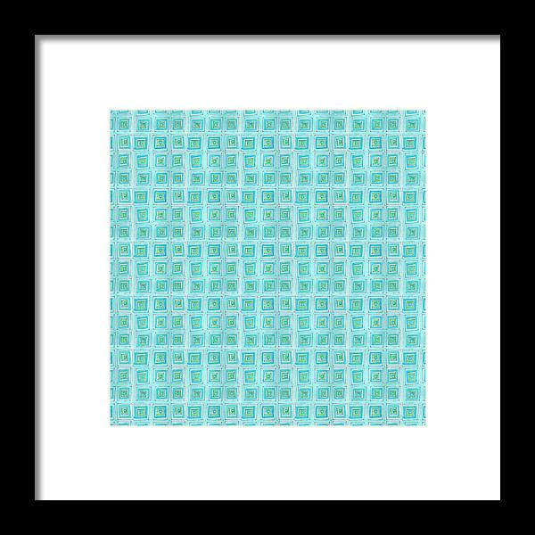 Pattern Framed Print featuring the mixed media Freehand Turquoise Squares by Effie Zafiropoulou
