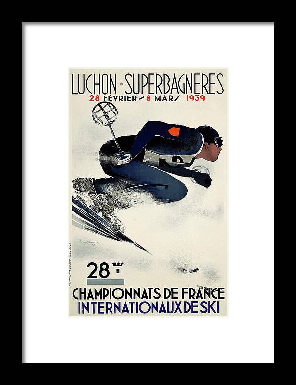 French Ski Competition 1939 Framed Print featuring the mixed media French Ski Competition 1939 by Vintage Lavoie