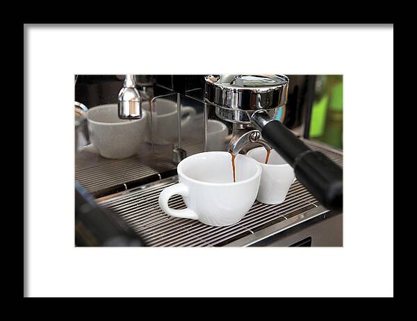 Coffee Maker Framed Print featuring the photograph Fresh Espresso Pouring From Machine by Smith Collection