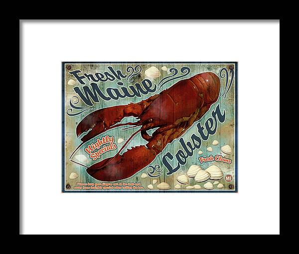 Fresh Maine Lobster Sign Framed Print featuring the mixed media Fresh Maine Lobster Sign by Old Red Truck