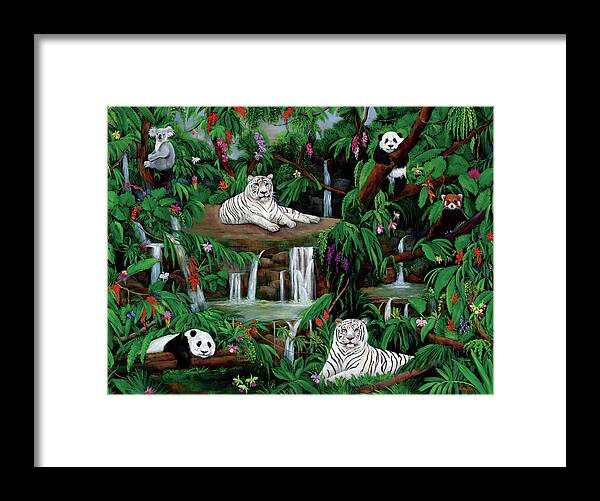Jungle Framed Print featuring the painting Friends In The Rainforest by Betty Lou