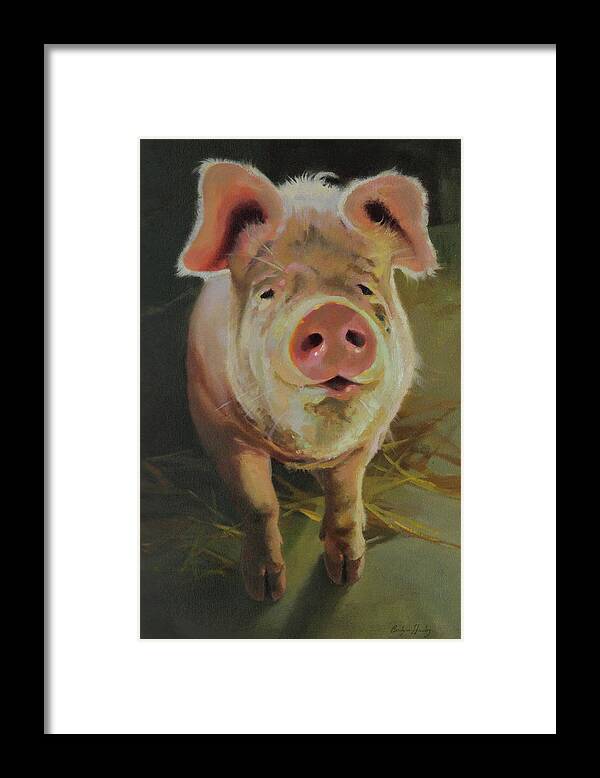 Farm Animals Framed Print featuring the painting Fritz Hog by Carolyne Hawley