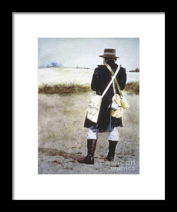 A Man Portrays Winslow Homer During A Civil War Battle Reenactment. Framed Print featuring the painting From A Distance by Monte Toon