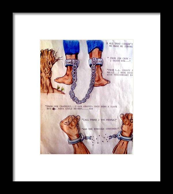 Blak Art Framed Print featuring the drawing from Jim Crow to death row by Joedee