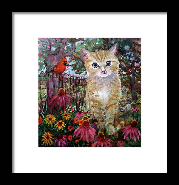 Primary Colors Framed Print featuring the painting Front Yard Kitty by Paul Emory