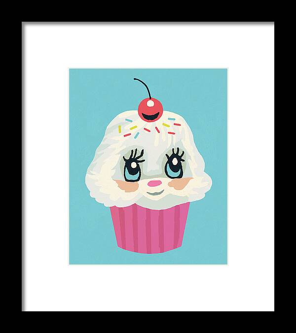 Baked Goods Framed Print featuring the drawing Frosted Cupcake with Eyes by CSA Images
