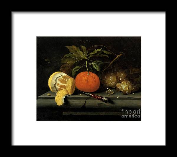 People Framed Print featuring the drawing Fruits On A Table Setting Of Stone by Print Collector