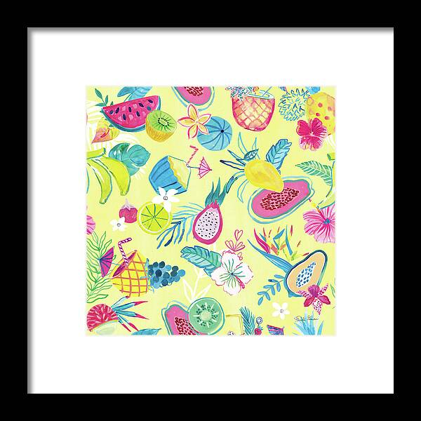 Bananas Framed Print featuring the painting Fruity Flamingos Pattern IIid by Farida Zaman
