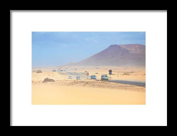 Landscape Framed Print featuring the photograph Fuerteventura Island, Dust Storm by Jan Wlodarczyk