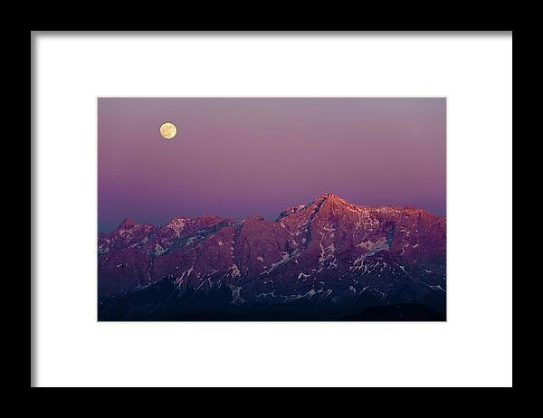 Scenics Framed Print featuring the photograph Full Moon At Mt. Zugspitze by Wingmar