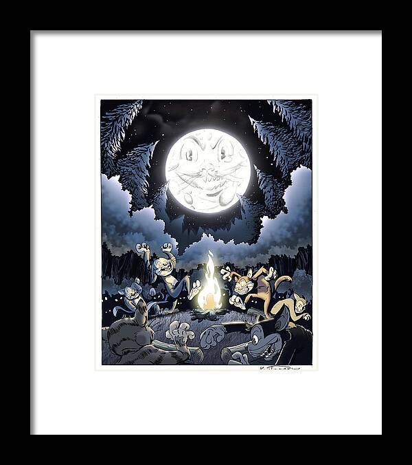 Cats Framed Print featuring the digital art Full Moon Night Cats by Kynn Peterkin